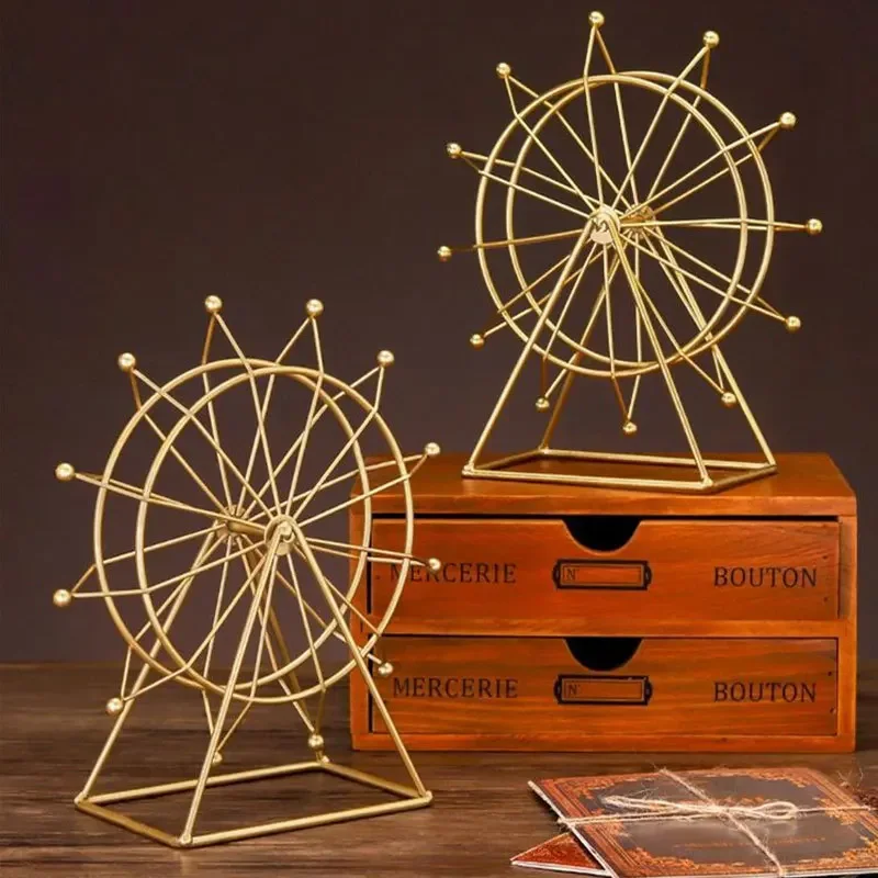 

1Pcs Wrought Iron Metal Model Rotating Ferris Wheel Ornaments Office Desk Living Room Wine Cabinet TV Cabinet Decorations