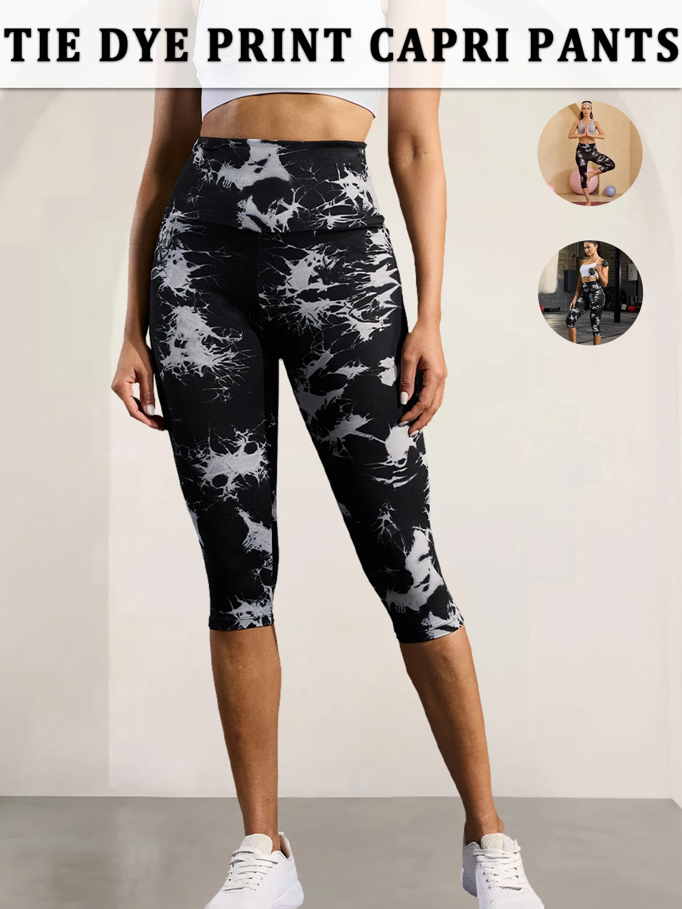 Women's High Waisted Capri Pants Super Soft Tummy Control No See Through Workout Yoga Running Athletic Push Up Gym Leggings