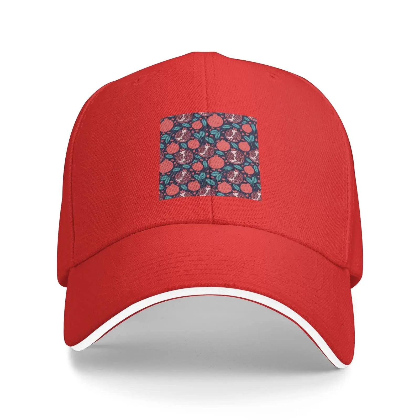 Pomegranate Fruit Seamless Pattern Trucker Baseball Cap for Men Women Hat Sandwich Brim Dad Hats Red