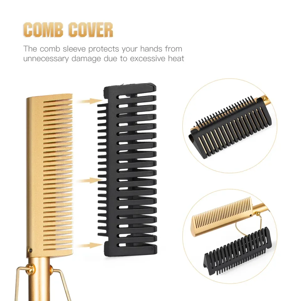 Hair Straightener Comb 2 IN 1 Copper Metal Hot Hair Comb Home Beauty Salon DIY Fast Heating Curling Iron Copper Comb Electric