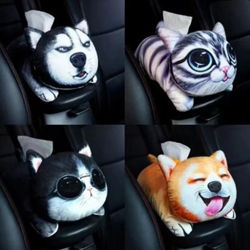 

Novelty Auto Accessories Car Armrest Tissue Case Doll Cat Dog Napkin Holder Handkerchiefs Dispenser Cute Anime Interior Decor