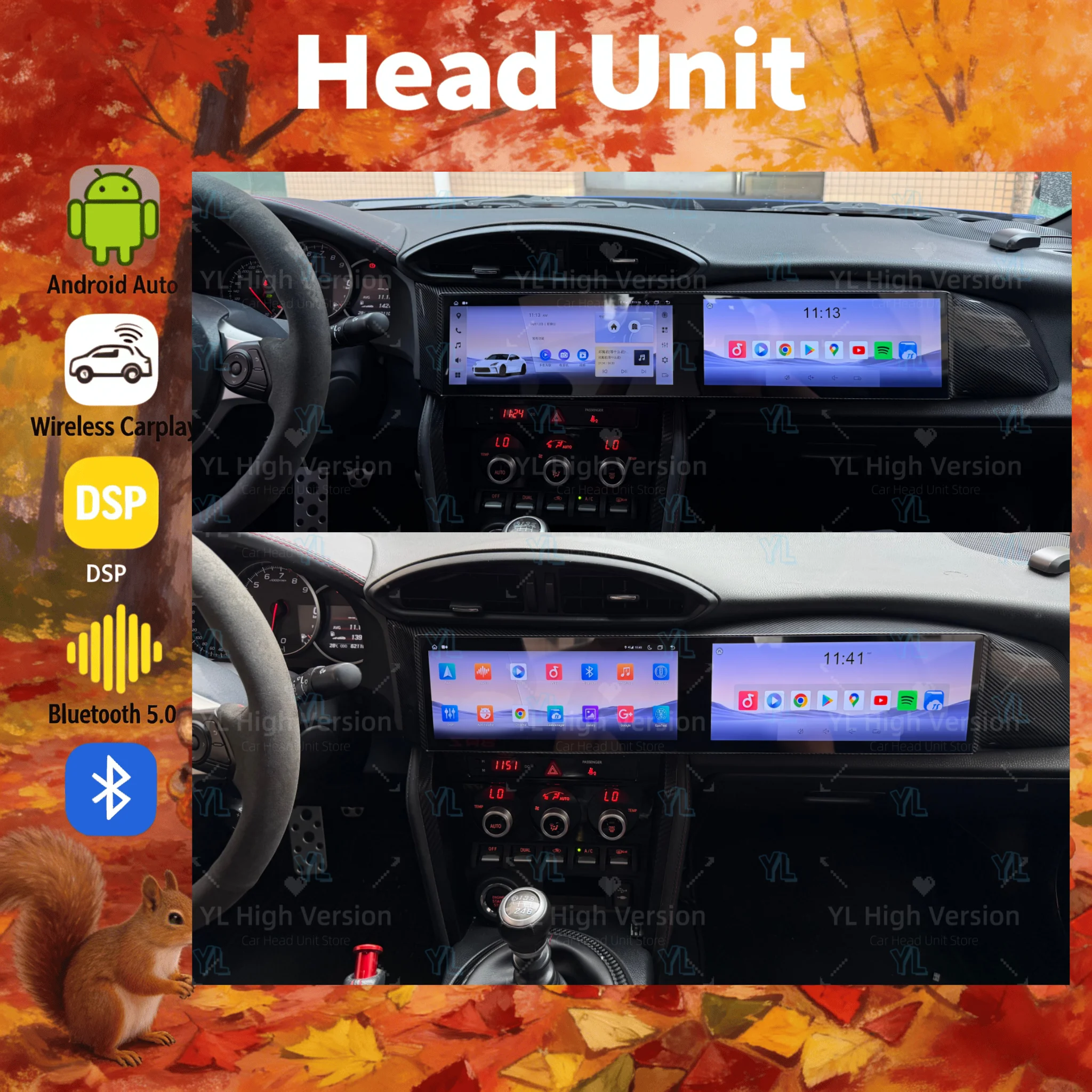 DUAL Car radio For Toyota 86 / SUBARU BRZ 2012-2020 Wireless Carplay Android Auto GPS Navigation Multimedia Player Unit BT5.0 4G