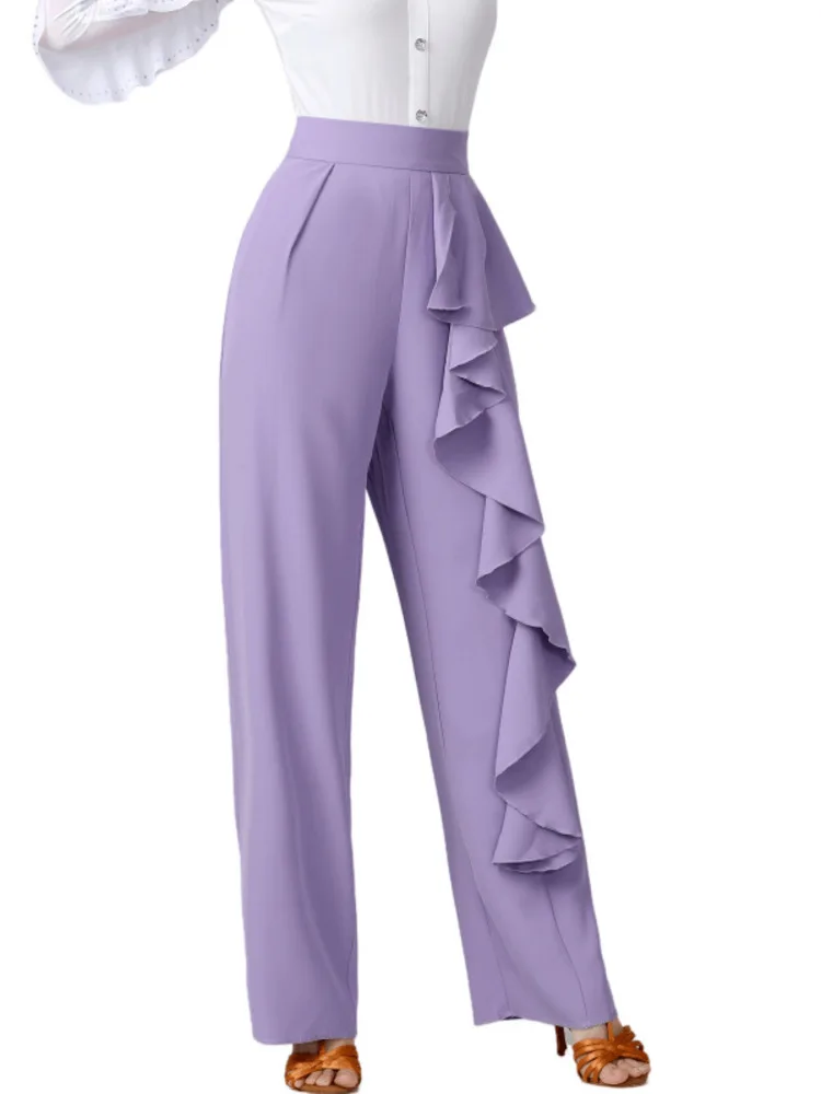 Irregular Ballroom Dance Competition Pants Waltz 2024 High Quality Dancewear Classical Ruffles Standard Luxury Latin Trousers