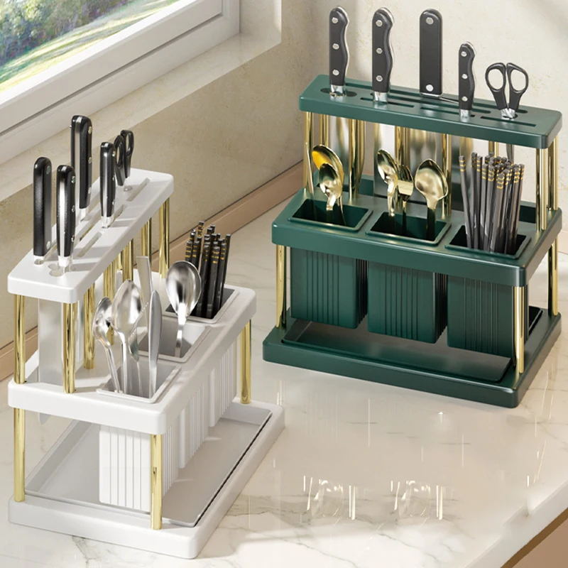 

Kitchen Cutlery Storage Rack, Organizer Box, Utensils Holder, Spoon, Fork, Chopstick, Multifunctional, Drain