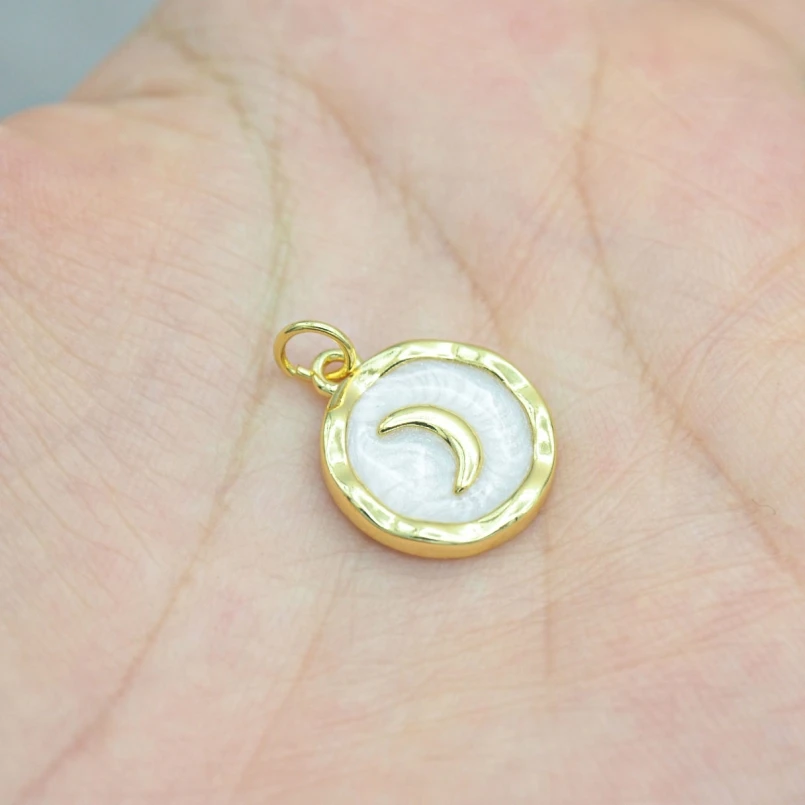

5Pcs Round Coin Circle Shape Crescent Moon Charms Boho Witch Copper Gold Color Enamel Jewelry