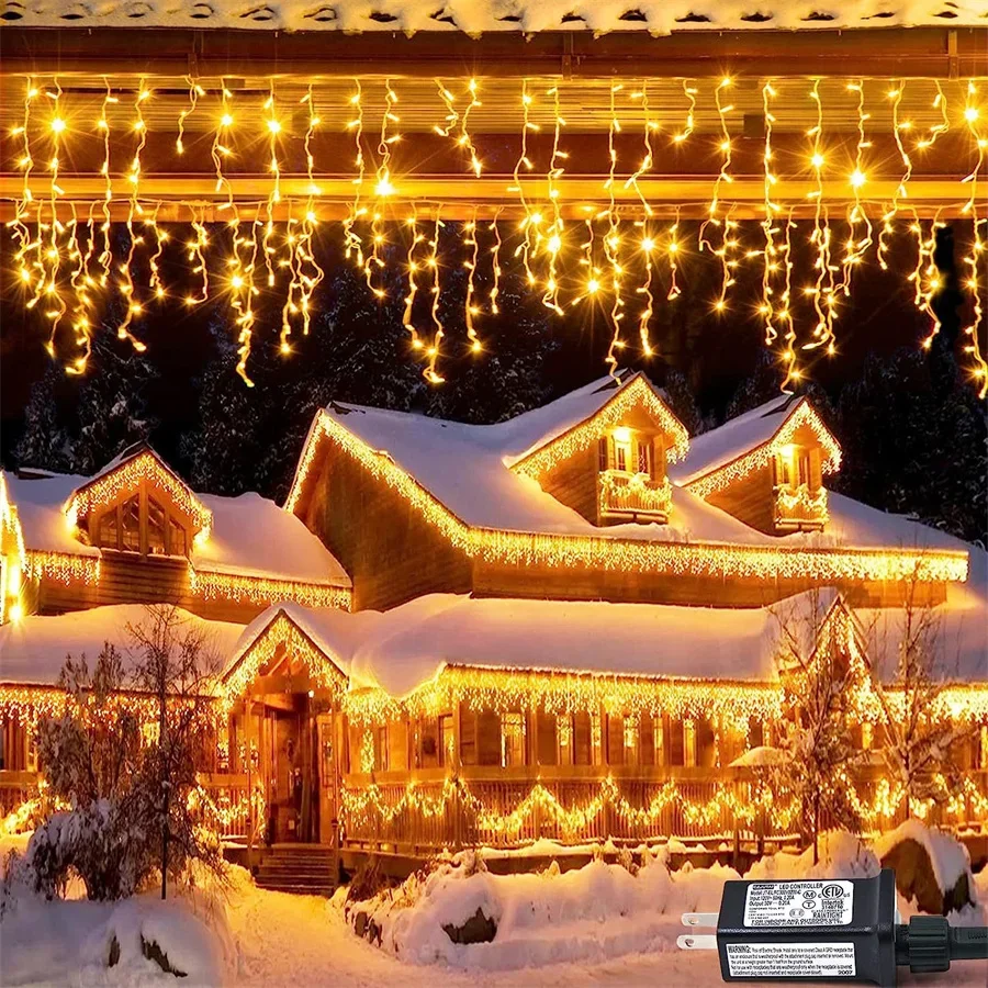 

10/15M/30M LED Icicle Lights Outdoor LED Icicle Christmas Light Window Curtain Fairy String Lights for Garden House Roof Decor