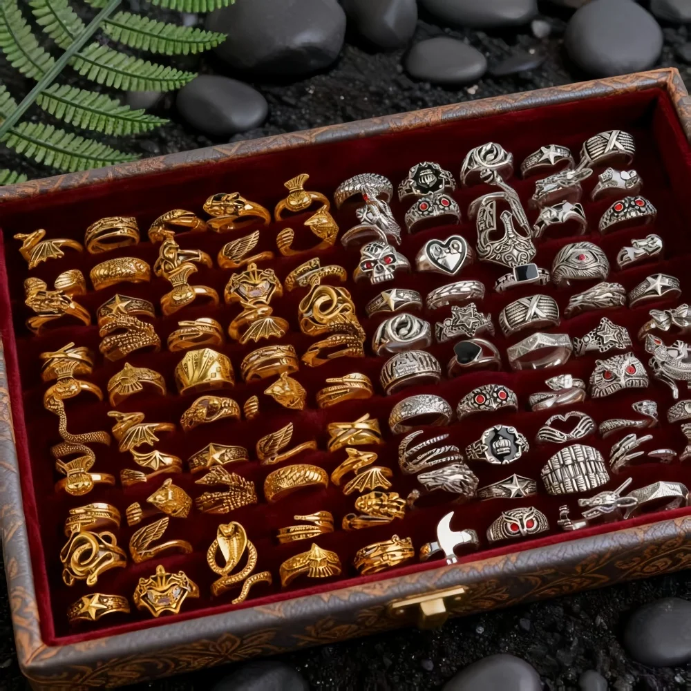 10/20/30/50/100pcs/Lot Fashion Classic Charm Vintage Punk Rings For Men Women Mix Style Hip Hop Jewelry Accessories Party Gifts