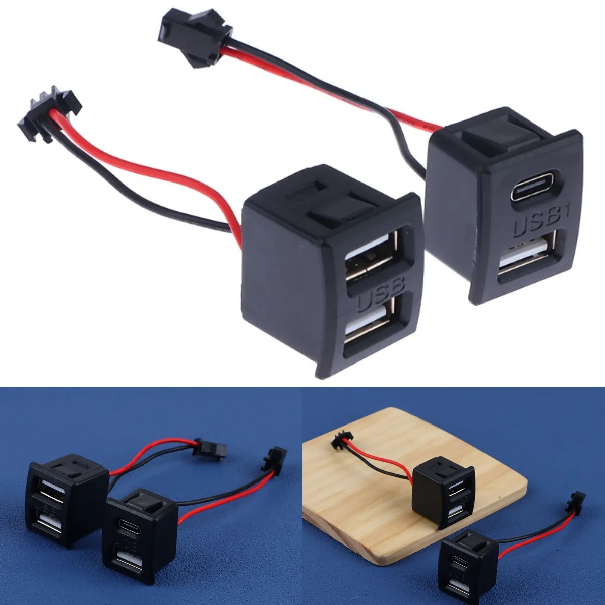 New USB Female Base Type-C Black Double-Layer Socket USB A Female Lamp Charging Socket Power Socket With Cable Connector