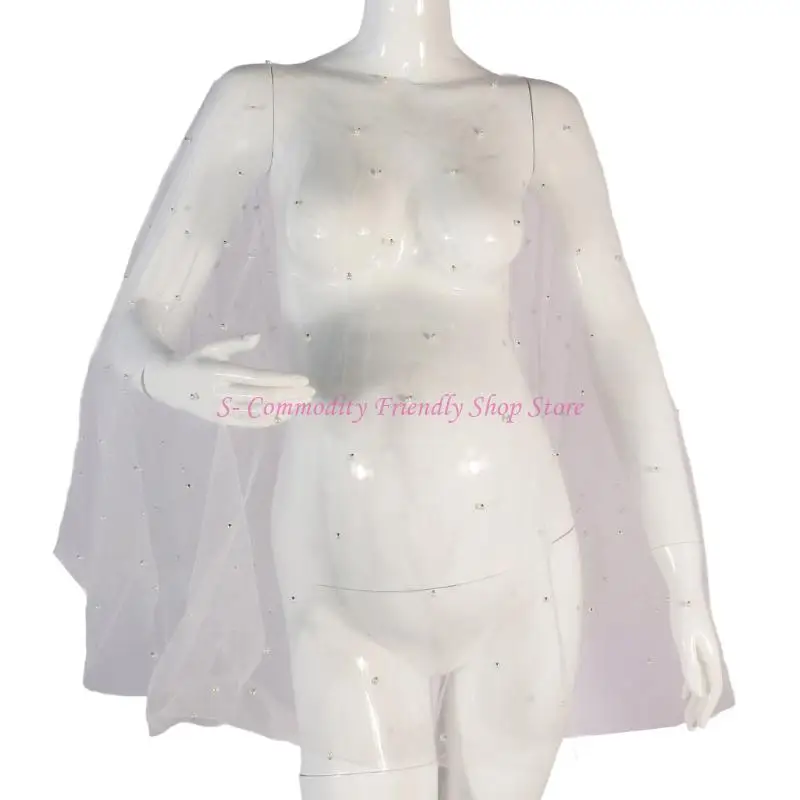 85AE Elegant Maternity Photoshoots Cape Top with Embroidered Beads and Pearls Detailing for Pregnant Photography