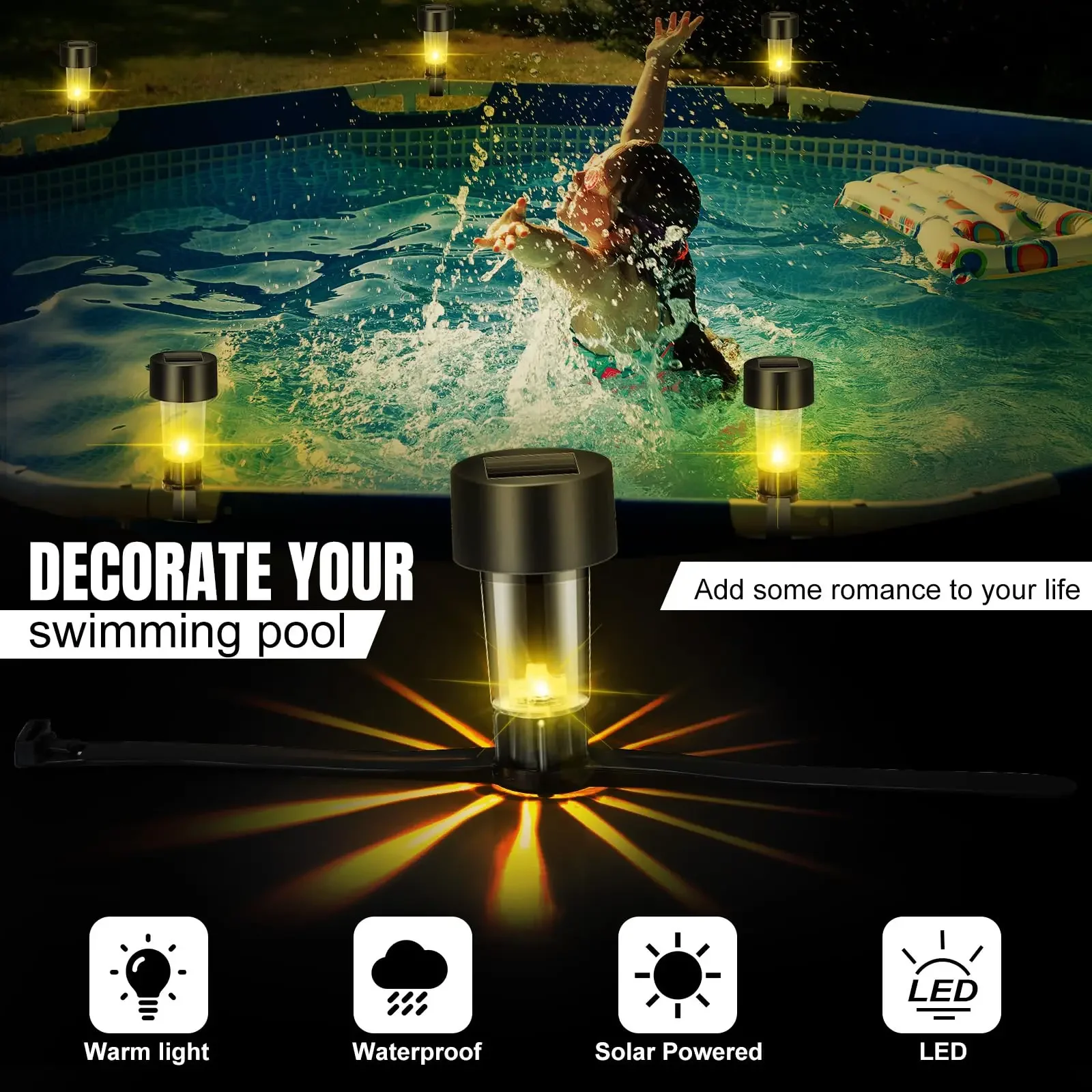 

E2 1-4PCS Solar Pool Light Frame on The Ground Lamp for Swimming Pool Outdoor Pool Fence LED Wall Decorative Light Accessories