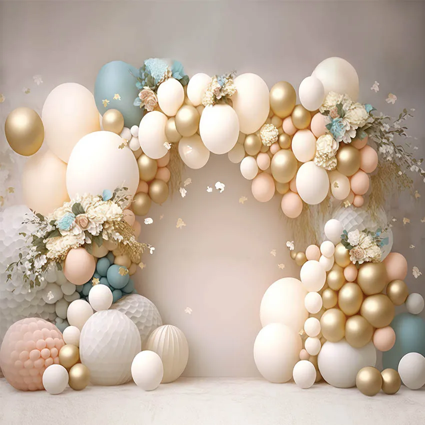 Mehofond Photography Background 3D Balloon Arch Colorful Flowers Birthday Party Cake Smash Portrait Decor Backdrop Photo Studio