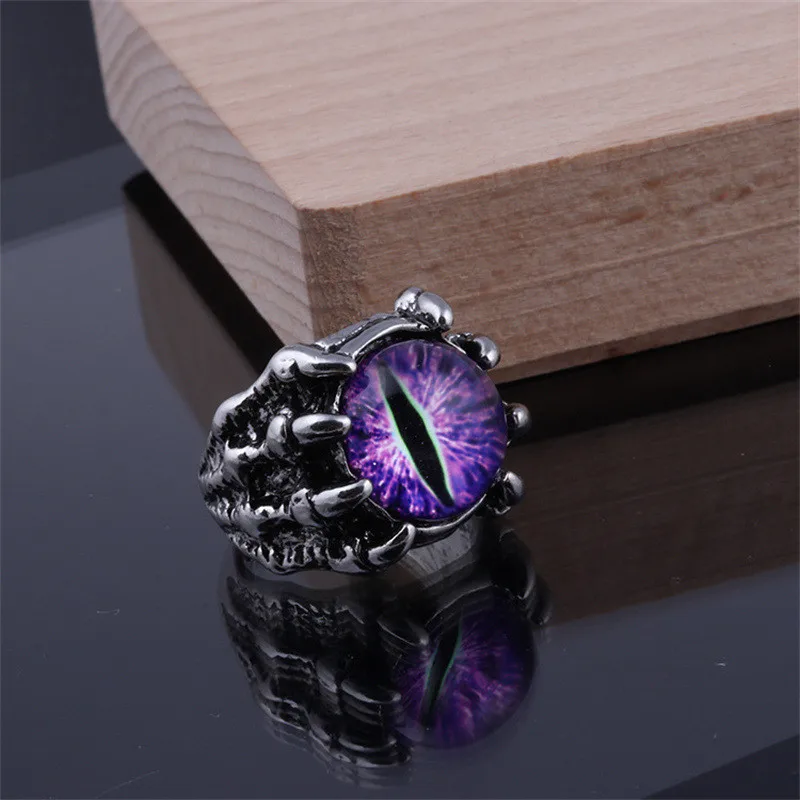 Vintage Gothic Men\'s Punk Colorful Evil Eye Rings For Men Women Fashion Demon Dragon Claw Ring Biżuteria męska Akcesoria Prezenty