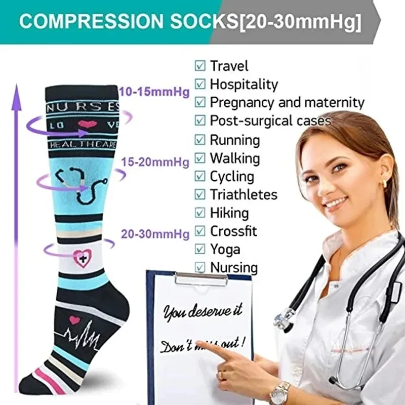 Calcetines de compresión hasta la rodilla para hombre y mujer, medias deportivas de nailon para correr, fútbol, bicicleta, Edema varicosa médica,