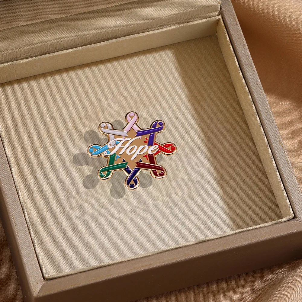 الأمل على شكل شريط بروش العالمي الإنجليزية سبيكة شارة شخصية تنوعا الملابس على ظهره وشاح الملحقات بروش