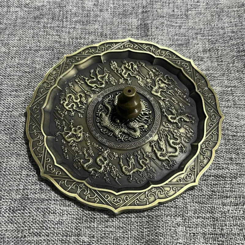 Antique Bronze Collection: Vintage Nine- with Small Gourd Incense Holder, Ancient Dragon Tray Ornament