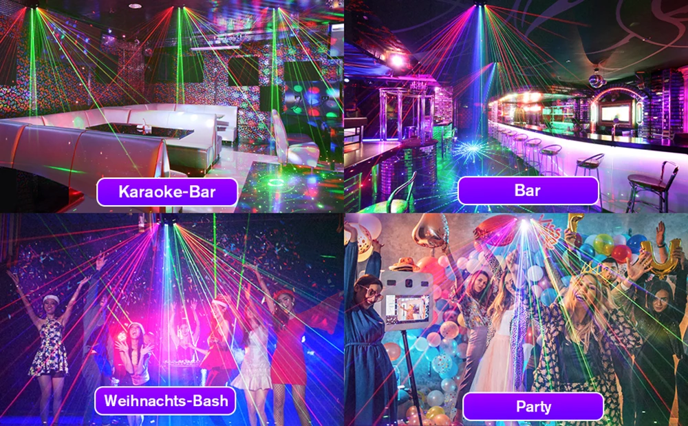 Sechsarmiger Rotierender Disco-Laser mit LED-Mustern, Bühnenbeleuchtung mit Fernbedienung und DMX512 für Hochzeiten und Festivals – Detail 9