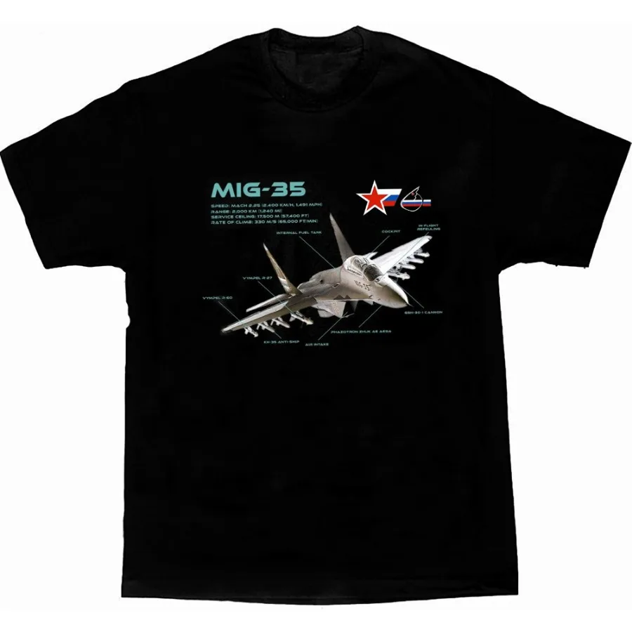 Russian Air Force MIG-35 Fighter Aircraft Jet Blueprint T-Shirt. Summer Cotton Short Sleeve O-Neck Mens T Shirt New S-3XL