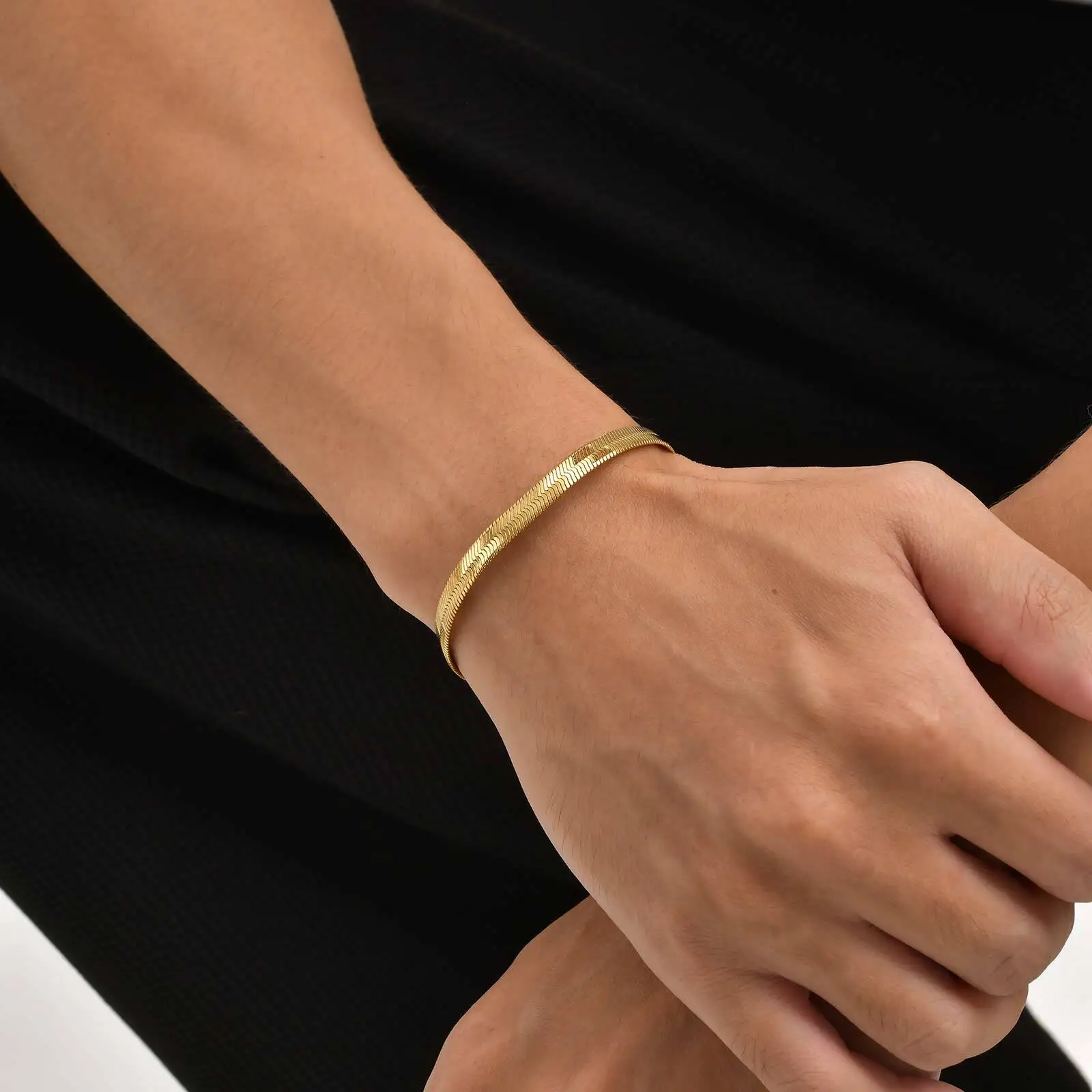 Stainless Steel Blade Chain Bracelet for Men,High Polished Flat Snake Chain Adjustbale Wristband,Classic Jewelry Gift