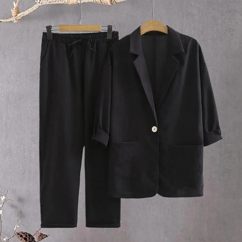 Women Pants Set Stylish Women's Casual Wide Leg Pants Set with Lapel Collar Elastic Waistband for Spring Autumn Outfits Casual