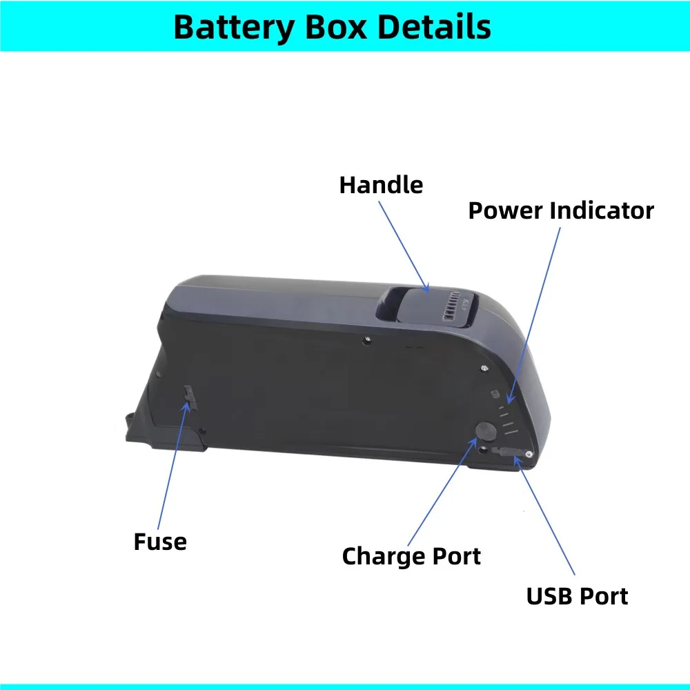 Original Dolphin Down Tube Ebike Battery Box 36V 48V 52V with 52pcs 18650 cells Holders Spacers Atlas E-bike Battery Case Box