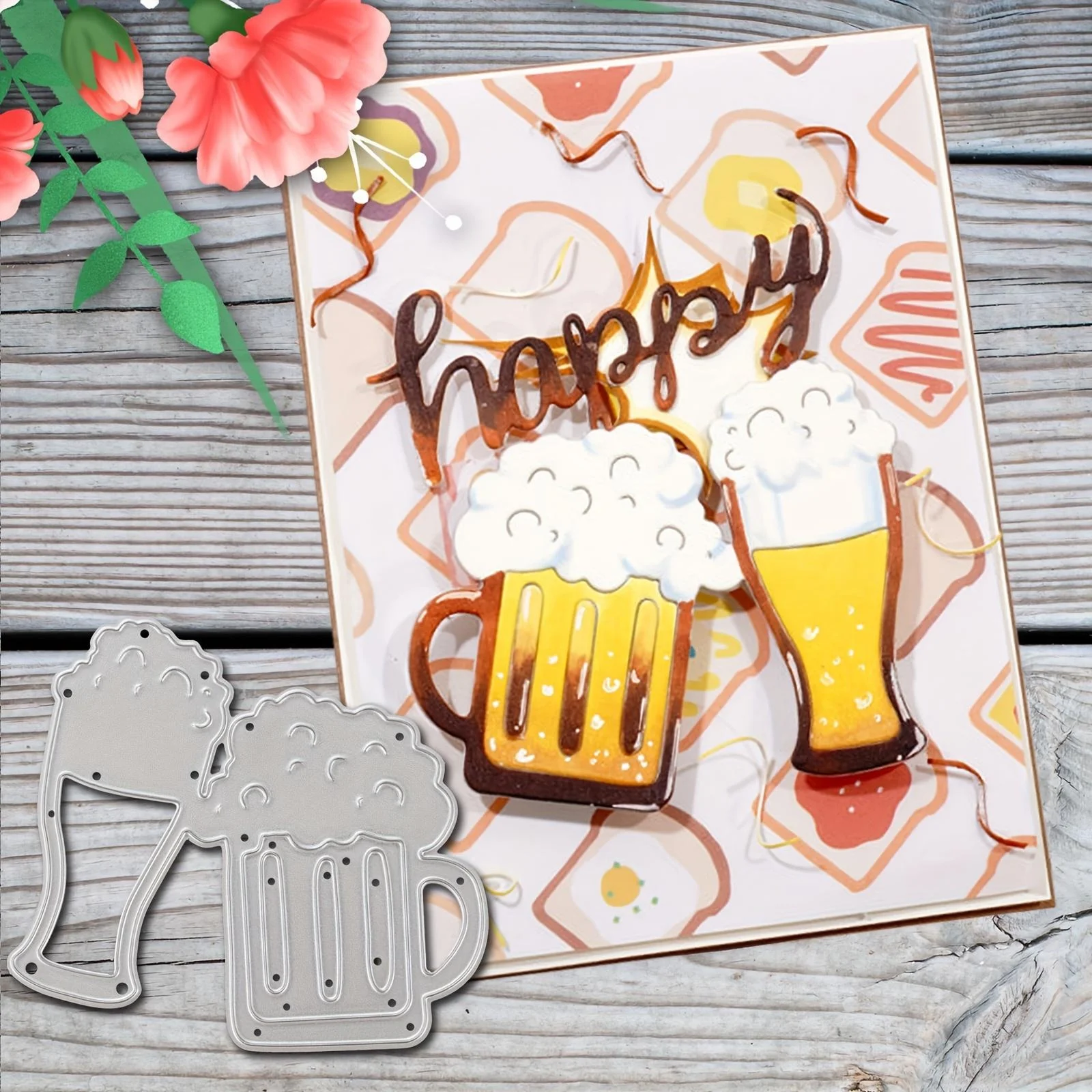 Crazyclown Beer Cups Metal Cutting Dies Scrapbooking Stencil Die Cuts Card Embossing Photo Album Template Mold, Decoration Craft