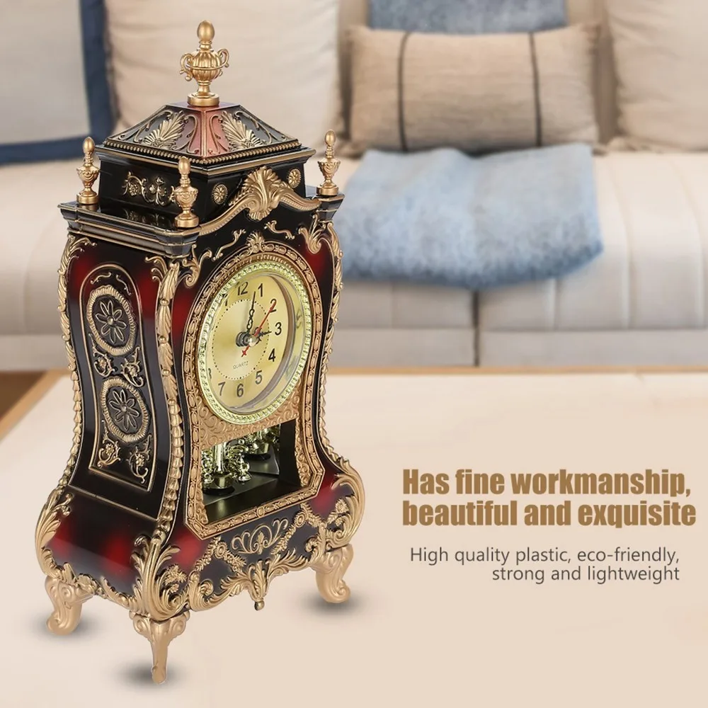 White Brown Vintage Desk Clock 12 Songs Silent Scanning for Seconds Antique Table Clock Music Time Reporting Swing Pendulum