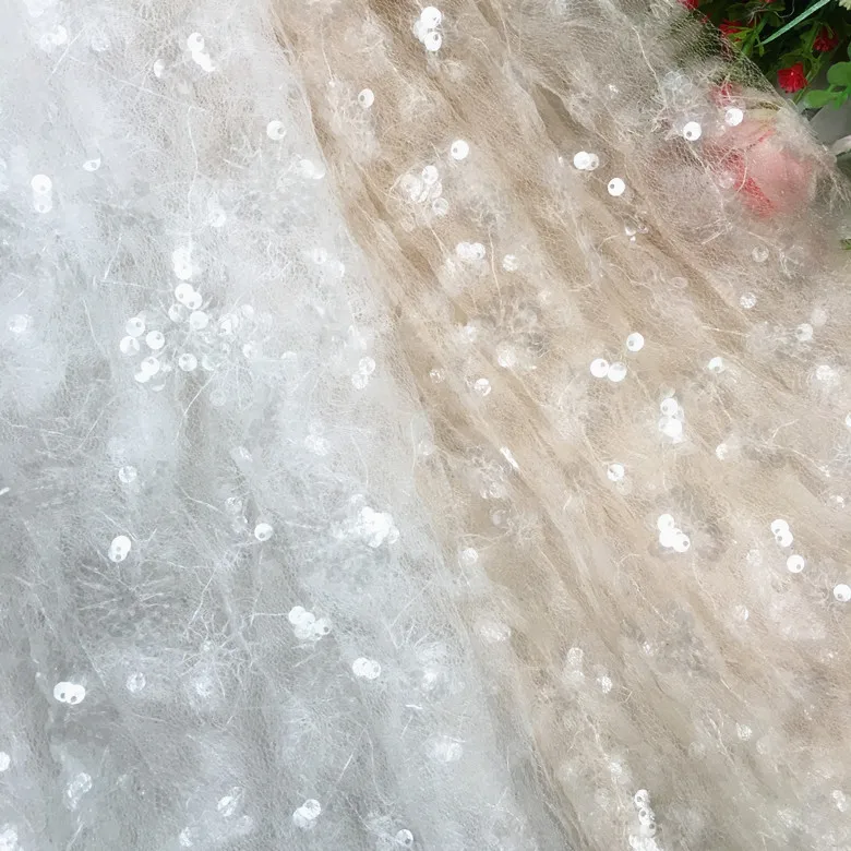 

Полупрозрачная кружевная ткань с вышивкой блестками, блестящая прозрачная кружевная ткань с блестками, шитье детской одежды, платье, ткань