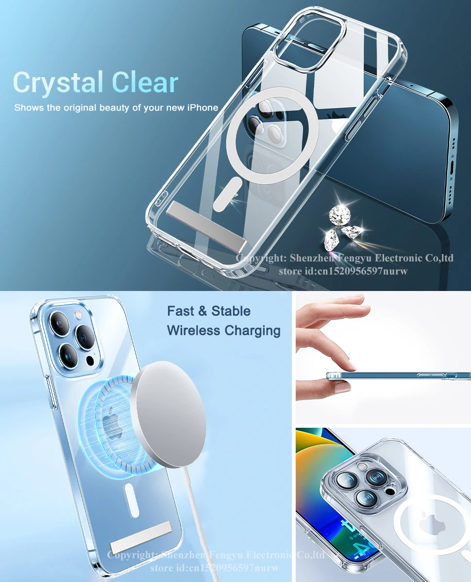 Magnetic Clear Phone Case for Magnet with Kickstand for iPhone 18 17 16 15 14 Pro Max 13 12 11 Plus Mini Shockproof Mobile Cover