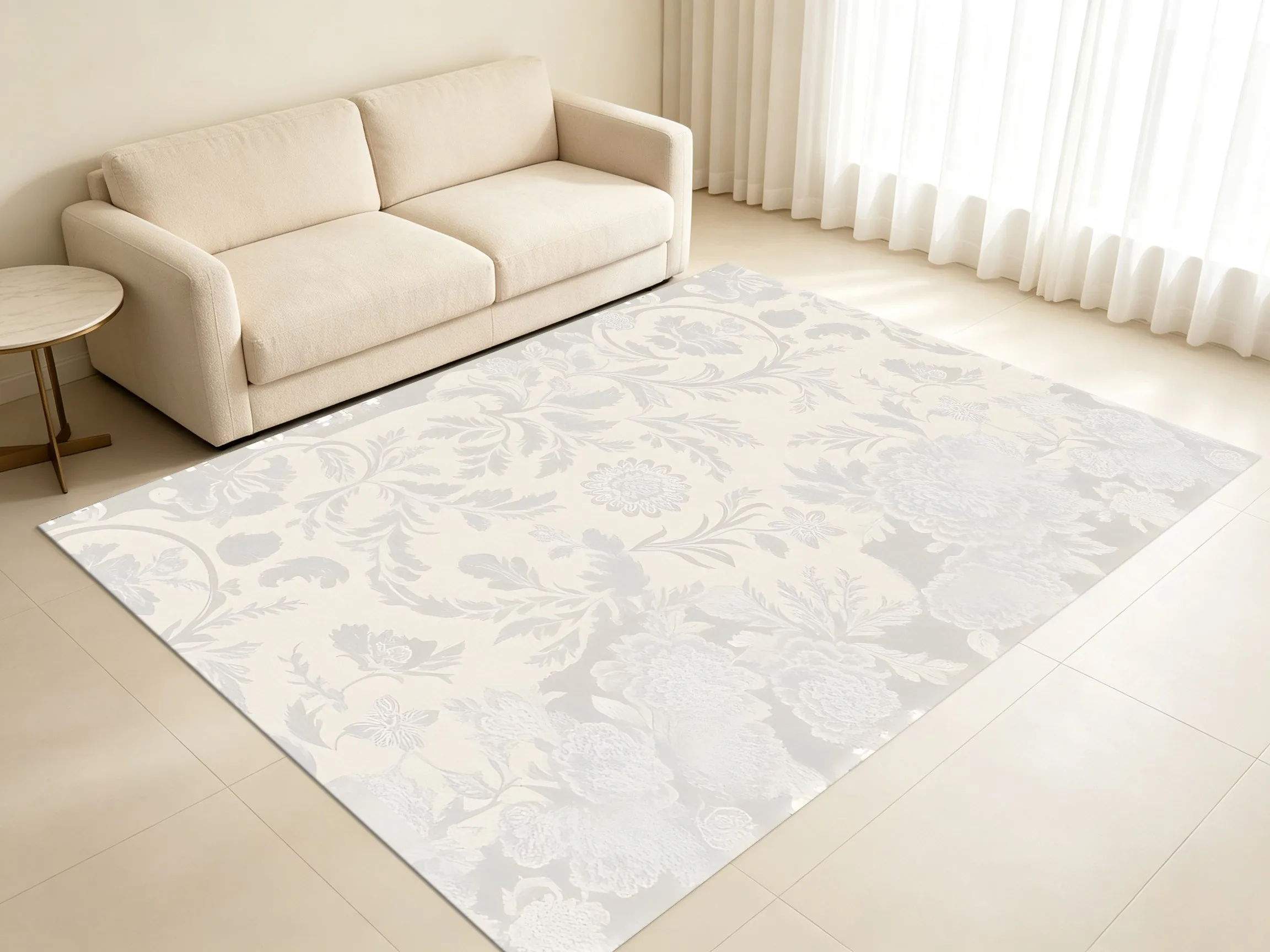 Light Gray European Scroll Floral Rug, Retro Luxurious Carpet for Living Room Bedroom, Elegant Home Decor