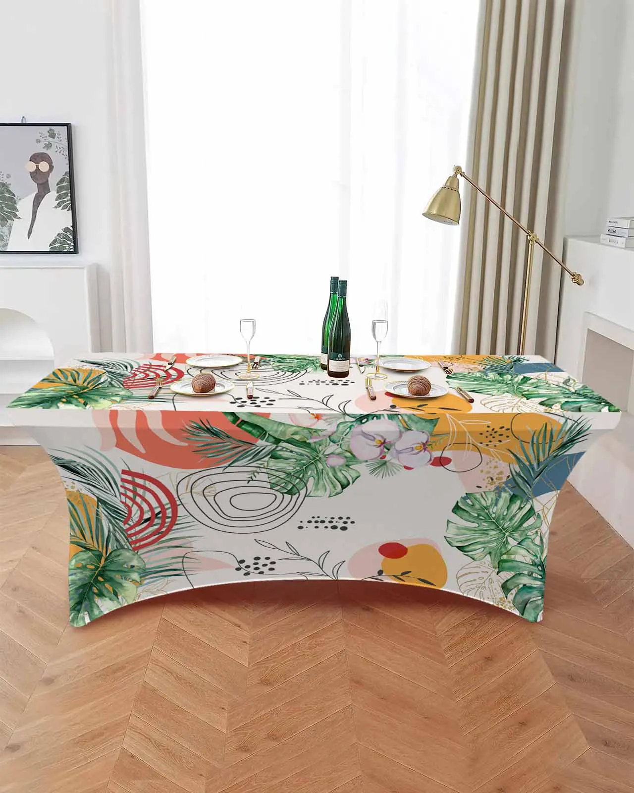 Summer Palm Leaves Abstract Art Table Skirt Wedding Decoration Home Birthday Party Table Skirt Dessert Table Cover Home Decor