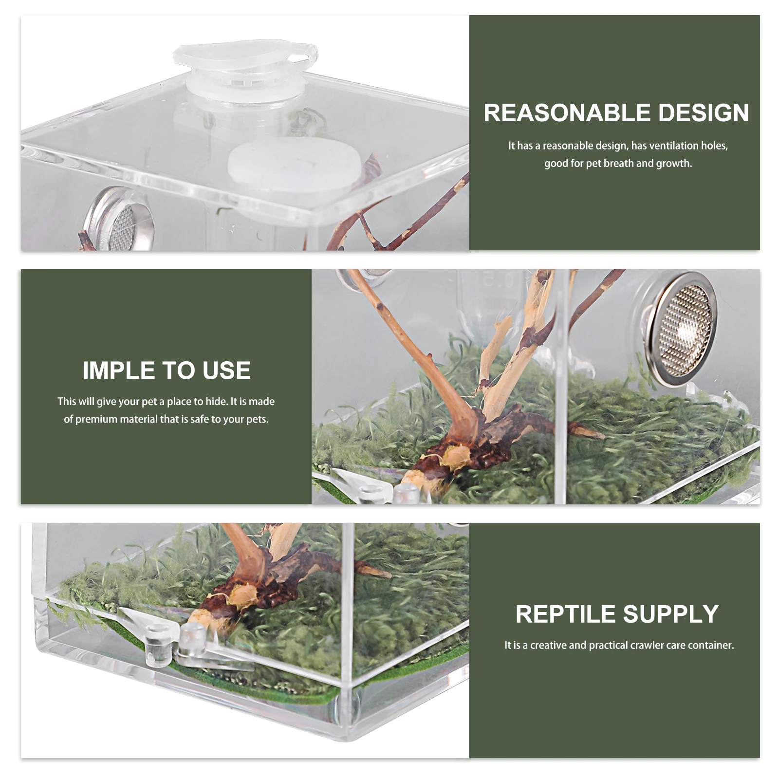Pet Breeding Box with Dropper Forceps Spider Terrarium Acrylic Reptile Cage for Crabs Turtles Insects Lightweight Ventilated