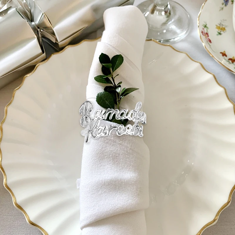 Ramadan Kareem Napkin Ring Eid Mubarak Muslim Islamic Wedding Party Home Dinner Table Decoration Gold Silver Alloy Napkin Buckle