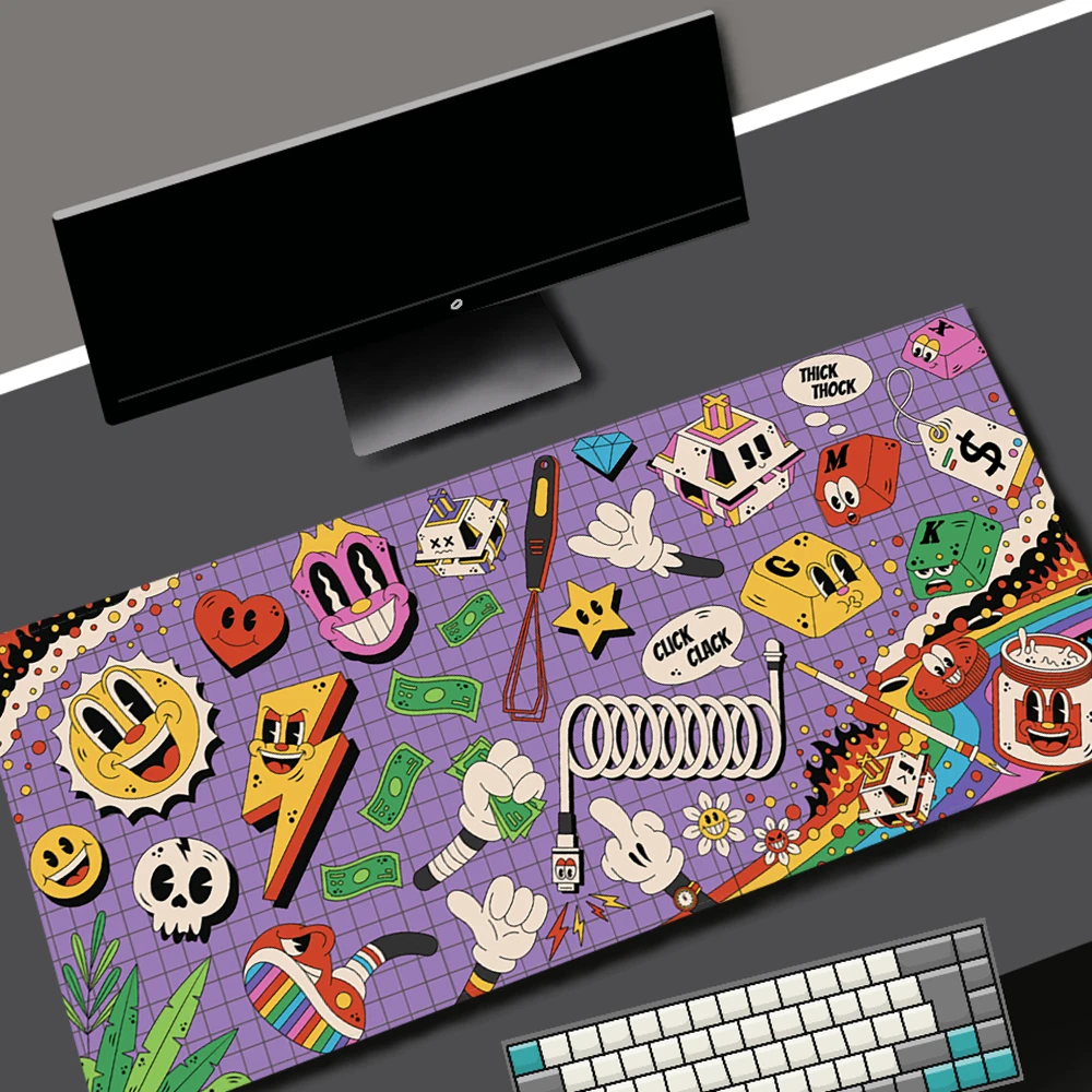 Kawaii Purple Switch Desk Mat Gaming Mousepad Anime Gamer Keyboard Office Accessories Desktop Computers Mat Mouse Mat Rubber Mat