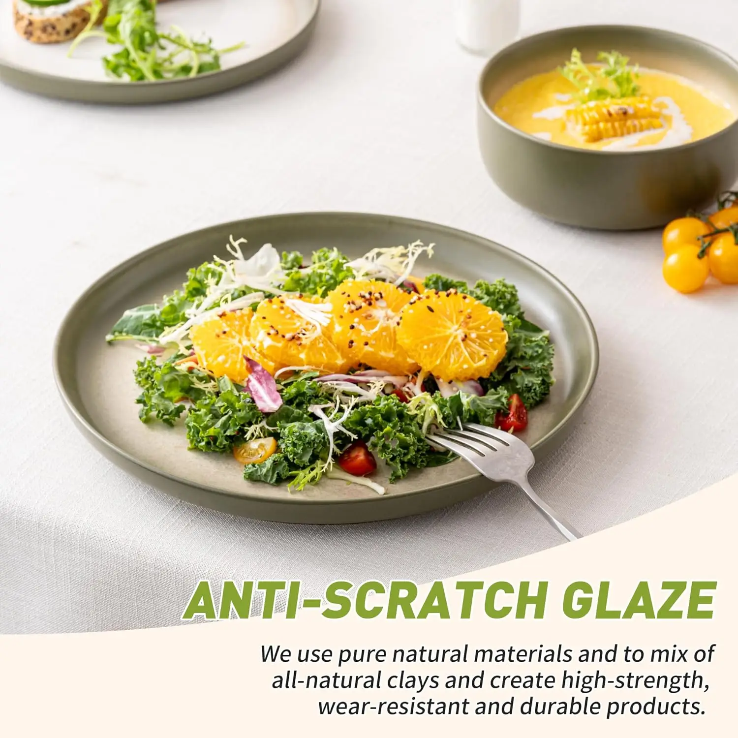 Set di stoviglie, piatti e ciotole in gres da 12 pezzi per 4, set di piatti con glassa reattiva per cucina, pranzo, microonde e lavastoviglie