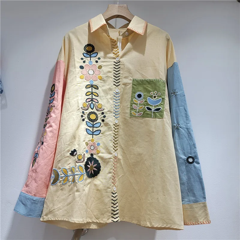 

SuperAen French Style 2026 Spring and Summer New Contrasting Colorful Embroidered Long-Sleeved Shirt Tops Sweet Casual Shirts