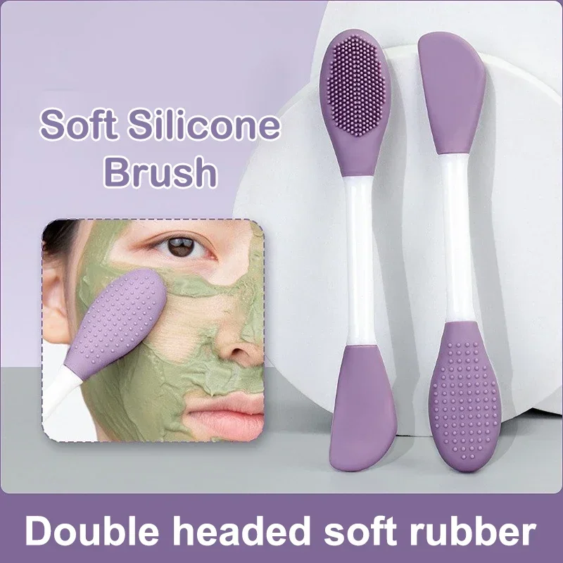 Cepillos para mascarilla Facial de silicona de doble cabezal, limpiador de poros faciales, aplicador de película de barro, herramientas de limpieza para mujeres, herramientas para el cuidado de la piel