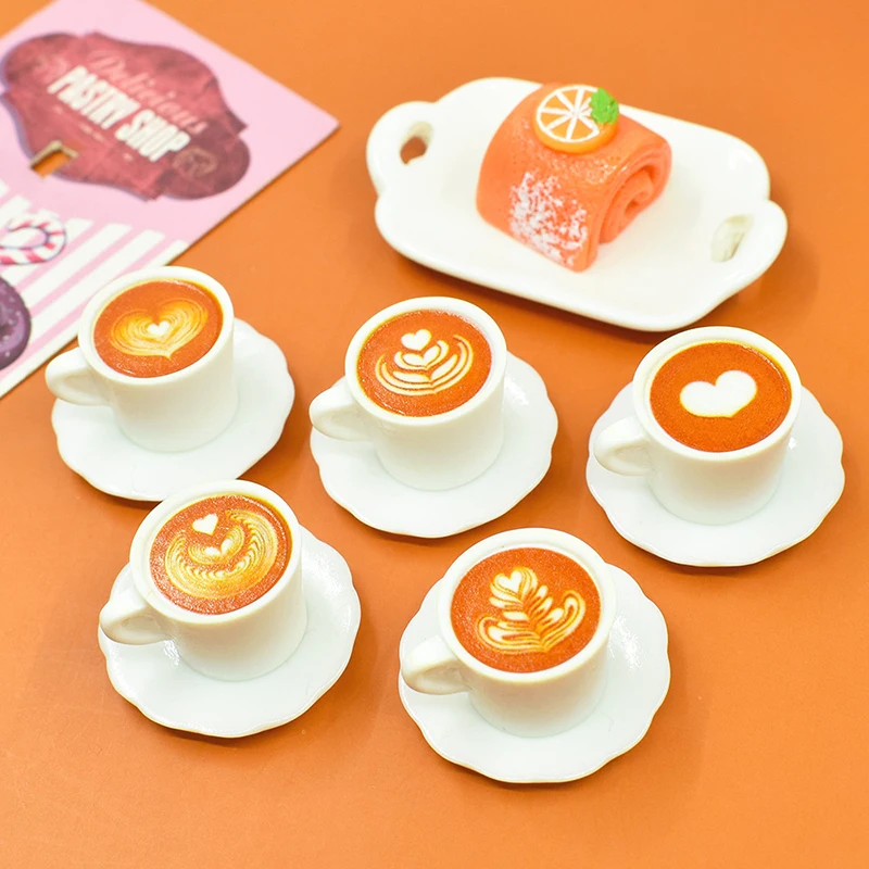 

10Pcs Dollhouse Mini Coffee Cup Cafe Plate Resin Simulation Food Scale Ornaments DIY Kids Play Pretend Toys Doll Accessories