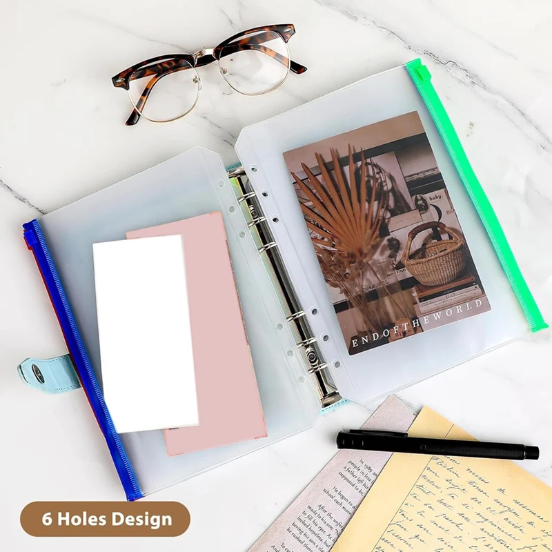 Hot-A39R-12Pcs A5 Binder Pockets 6 Hole A5 Binder Inserts With 42 Adhesive Binder Tabs For 6 Ring Notebook Binders