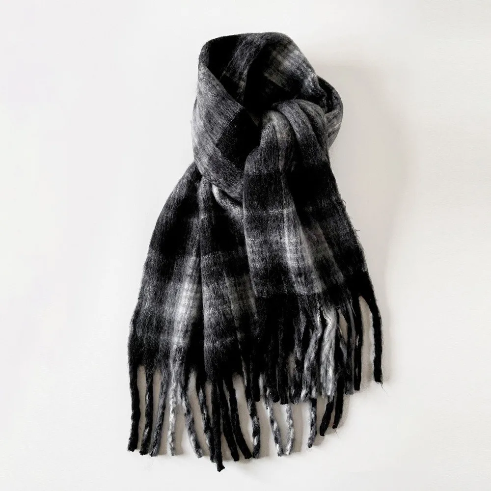 بسيط الموهير منقوشة وشاح من الصوف شرابة الشتاء أوشحة كشميرية الكورية نمط دافئ طويل شال النساء/الرجال