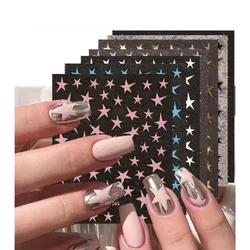 1/4 PCS 3D Metal Silver Golden Starburst Nails Stickers Manicure French Nail Art Decoration Decal Y2K Nail Art Tips Nail Charm
