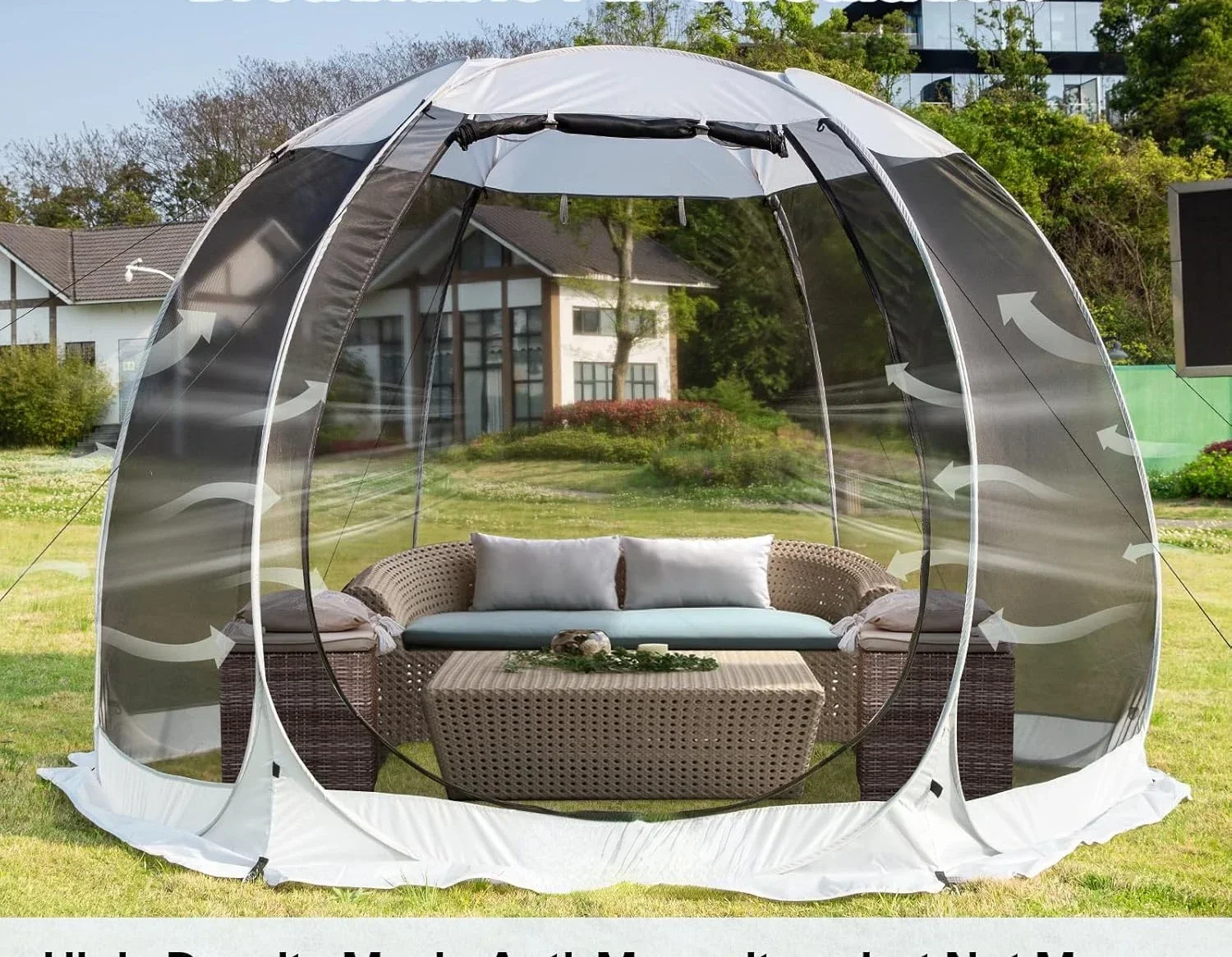 Screen House Tent For 4-6 Person, Instant Setup Mesh Net Outdoor Gazebo Sun Shade Dome Tent Pop Up Canopy With Carry Bag