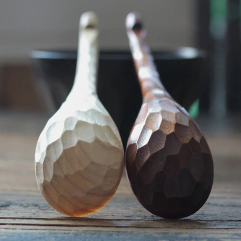 

2 Pcs Hand Carved Wooden Soup Spoon Tortoise Shell Pattern Natural Big Ladle Eco Friendly Non Large Kitchen Spoon Japanese