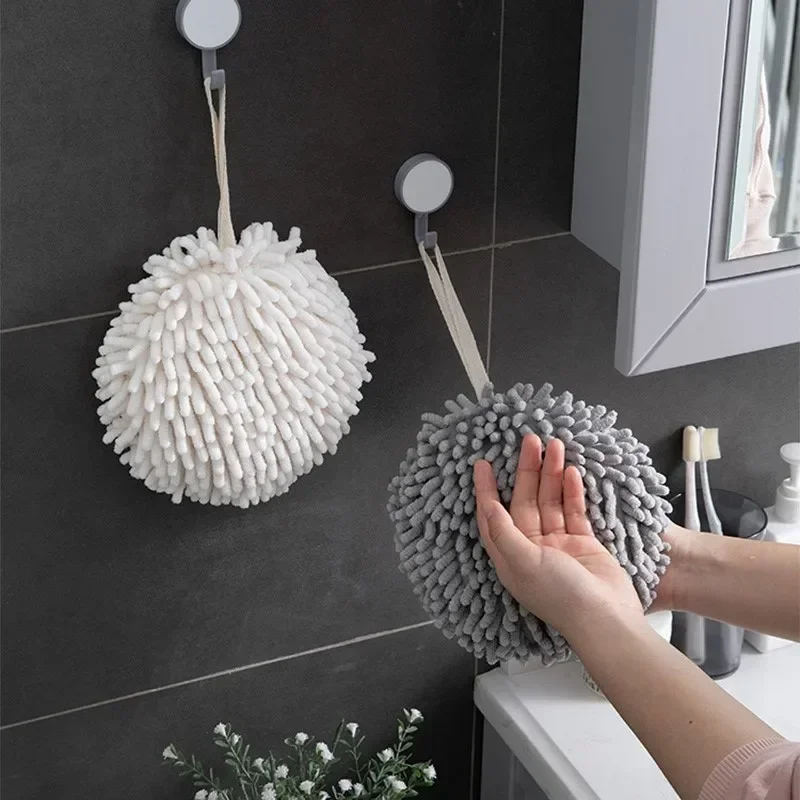 Hanging Chenille Hand Wipes Kitchen Bathroom Hand Towel Ball with Hanging Loops Quick Dry Soft Absorbent Microfiber Towels