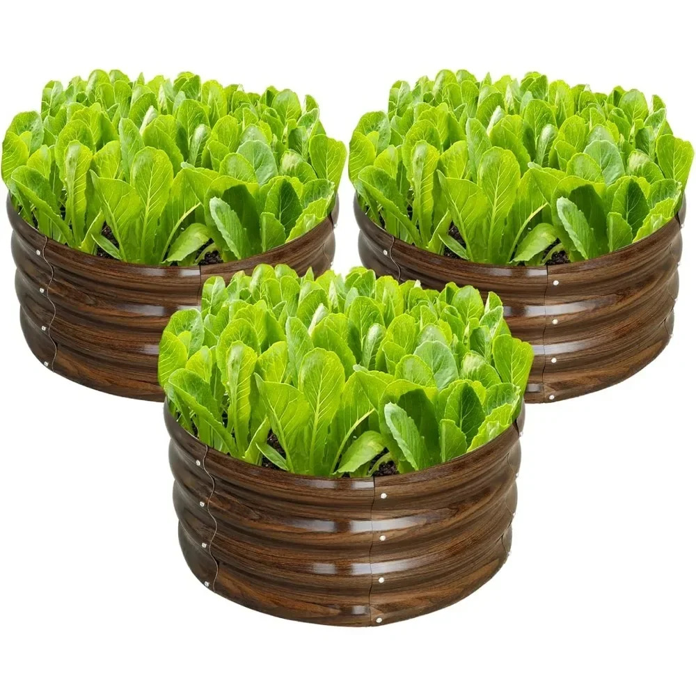 

y 3 Pcs 2x2x1ft Round Galvanized Raised Garden Bed Kit Outdoor, Metal Planter Box for Planting Plants Vegetables, Green