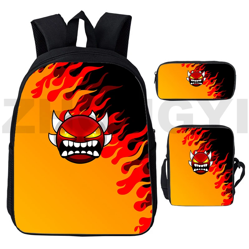 

3D Angry Geometry Dash Backpacks Cute Anime Japanese Bag Nylon High Quality Laptop Backpack 3 Pcs/Set Simple Travel School Bags