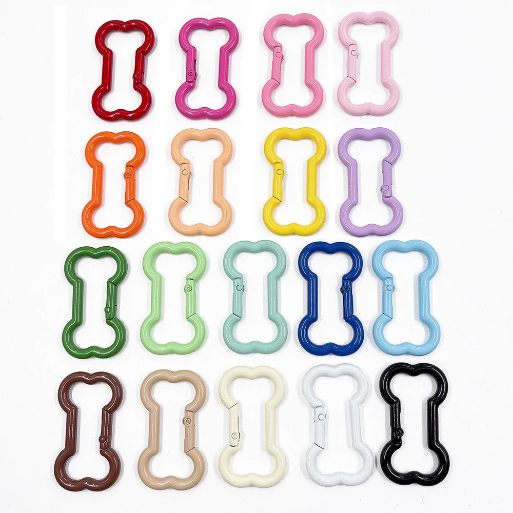 5 Pieces Painted Colored Spring Buckle Bone Shaped Metal Mountain Climbing Buckle Keychain Hook DIY Pendant Jewelry Accessories