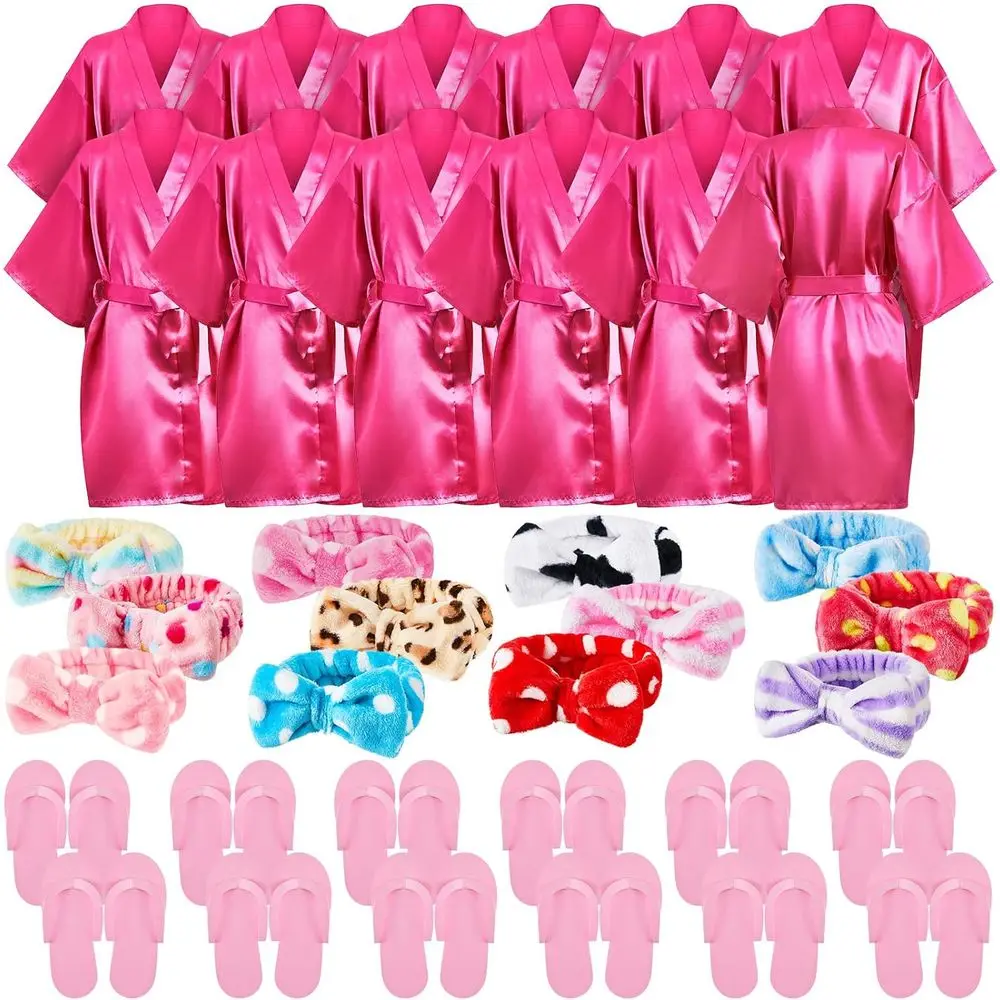 

Набор для спа-вечеринки из 36 предметов: 12 кимоно-халатов для девочек, 12 спа-повязок, 12 одноразовых полотенец