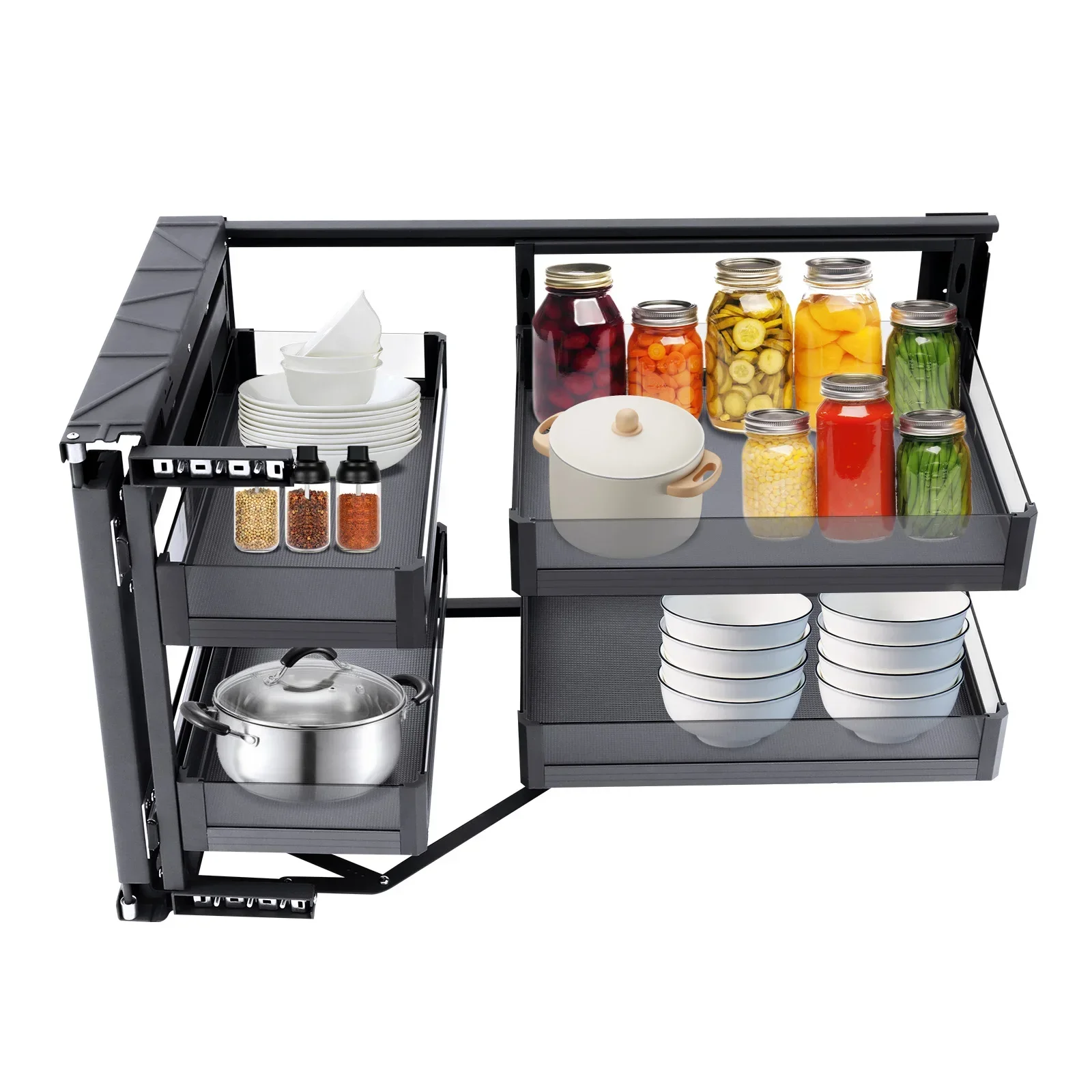 

Blind Corner Cabinet Pull Out for 14 Inch Organizer, 2 Tiers Corner Cabinet Pull Out Organizer w/ 4 Detachable Shelves