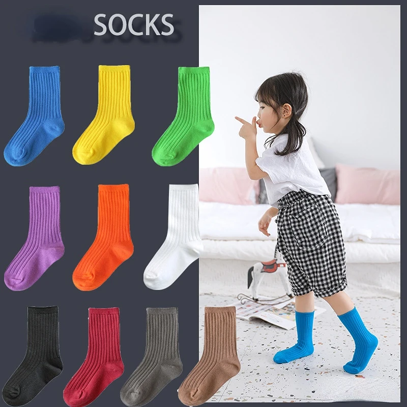 Kinder Socken Baumwolle Einfarbig Rohr Baby Mädchen Jungen Socken Herbst Und Winter Neue Socken Bequeme Schweiß-absorbierende Rohr socken