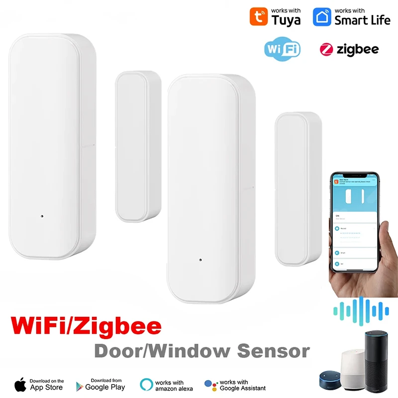 zigbee tuya wifi smart home door sensor detectores abertos e fechados sensor de janela smart life funciona com google home alexa 01